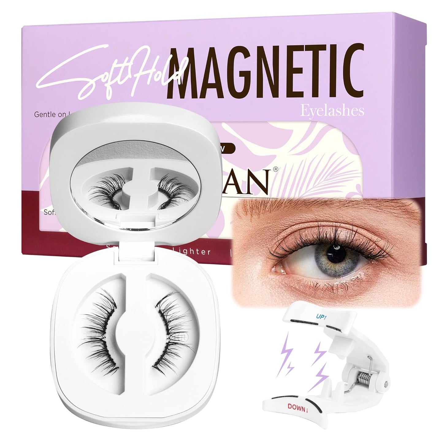 BEYELIAN Magnetic Eyelashes with Applicator, Soft Magnetic Lashes Natural Look Comfortable & Secure Fit Easy to Apply Reusable (1 Pairs, CS02)