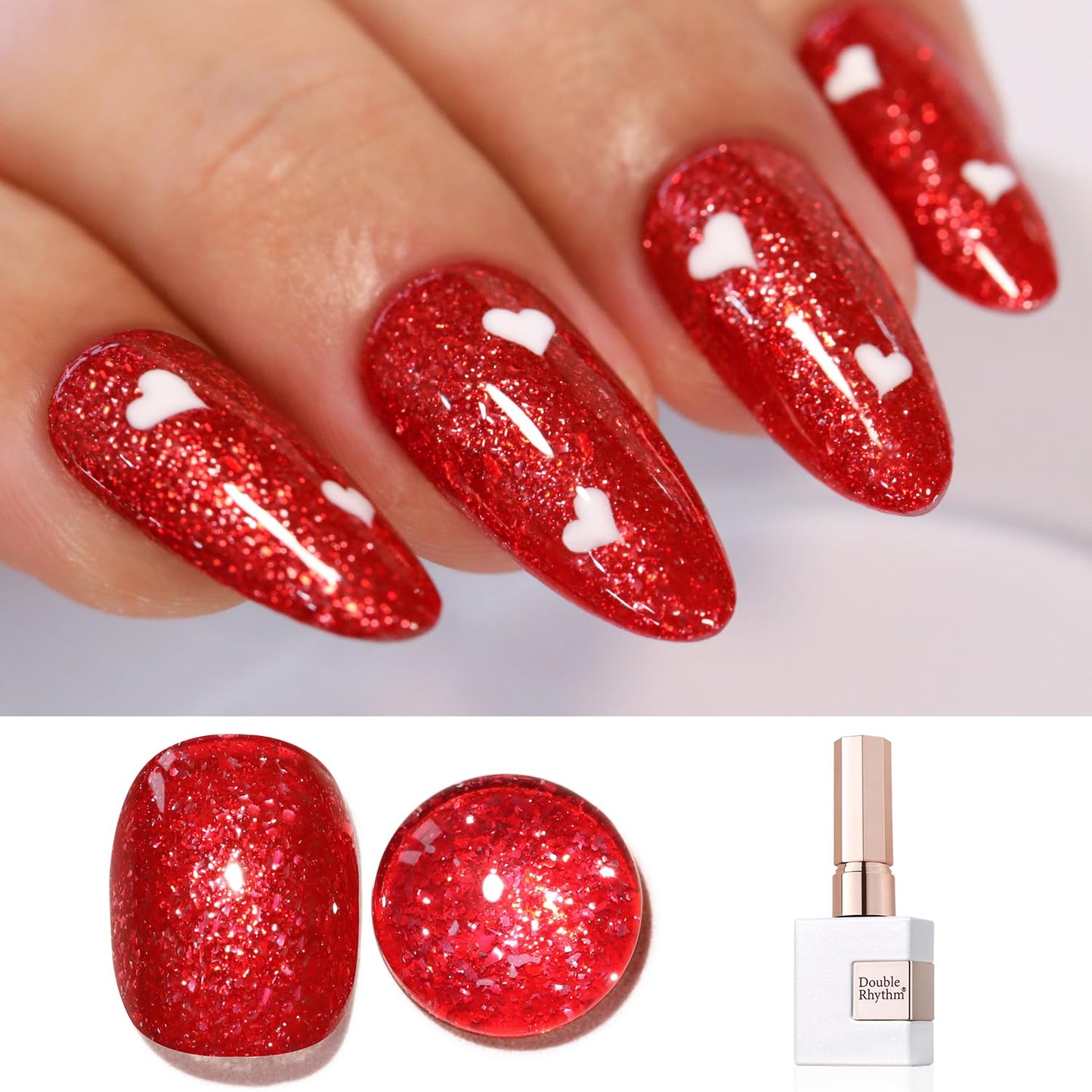 Double Rhythm Glitter Gel Polish Deep Red 15ML Shimmer Reflective Color for Nail Art Salon DIY at Home 0.5Oz (Dark Red-B1127)