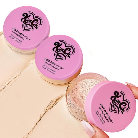 KimChi Chic Puff Puff Pass Mini Translucent Set of 3 - Lightweight Loose Setting Powder with Rice Powder & Vitamin E, Oil Absorbing for All-Day Wear, 5g