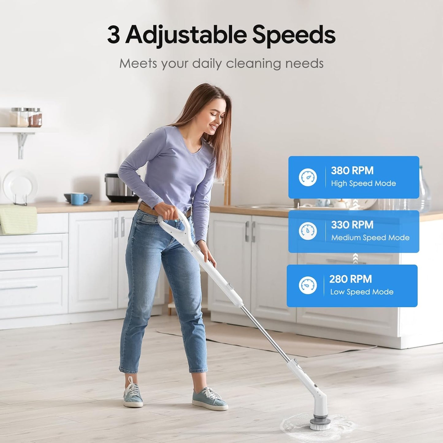 Electric Spin Scrubber, 2025 New Cordless Cleaning Brush, Shower Cleaning Brush with 7 Replaceable Brush Heads, Power Scrubber 3 Adjustable Speeds, Detachable Long Handle & IPX7 Waterproof