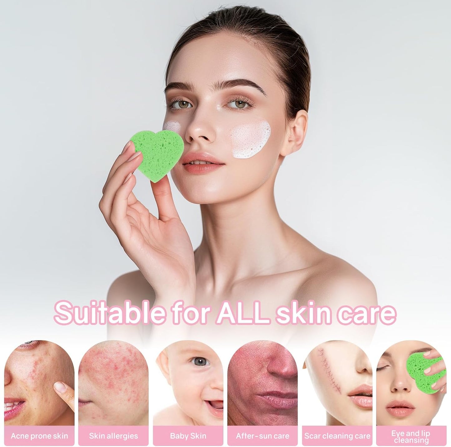 50-Count Heart Shape Compressed Facial Sponges,100% Natural Cellulose Face Sponge Spa Sponges for Removing Dead Skin, Dirt and Makeup((Multicolor)