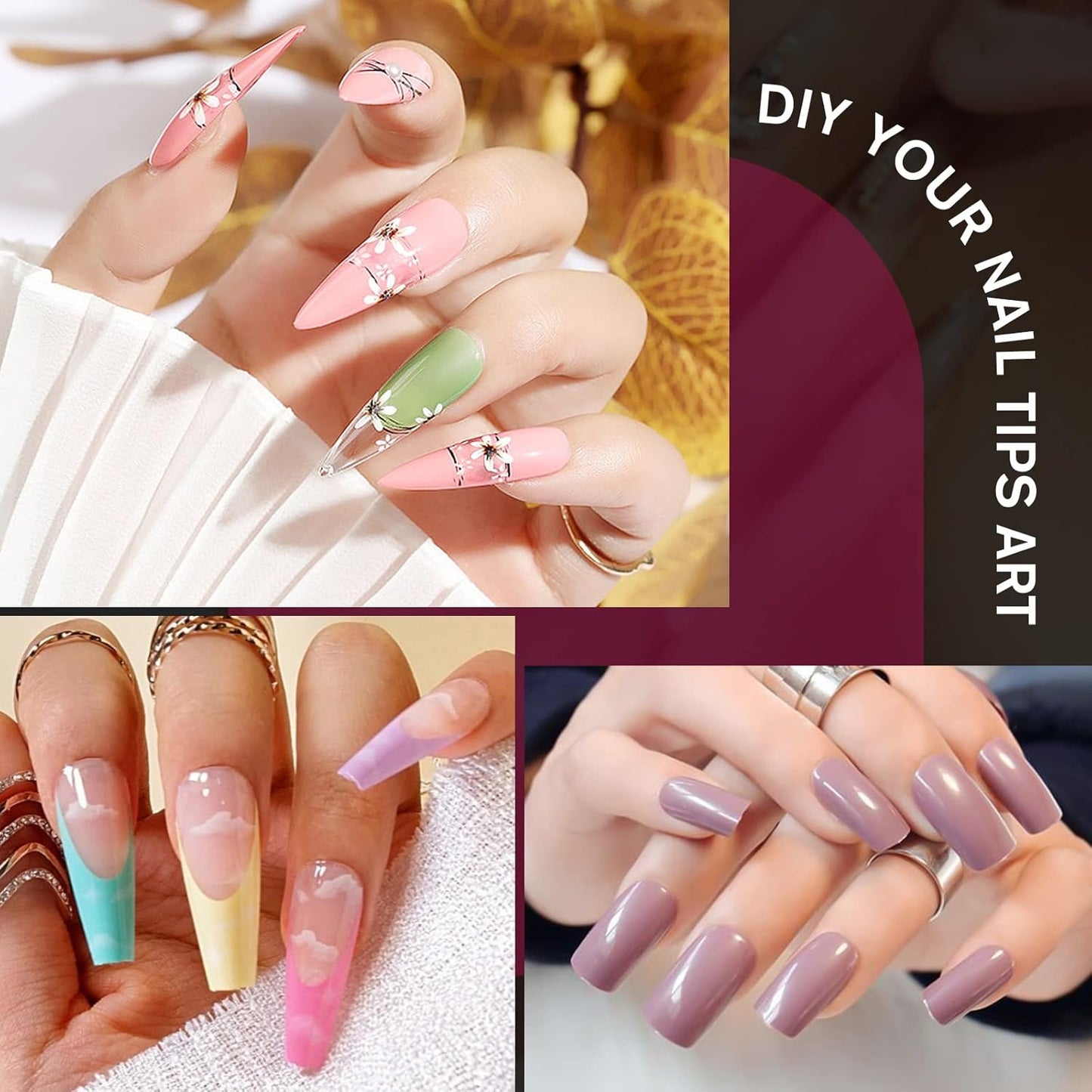 krofaue 3 Styles False Nail Tips Kit,340PCS Clear Coffin French Stiletto Nail Tips Half Cover Acrylic Artificial Press on Nails for Nail Extension Soft Gel Tips Art DIY