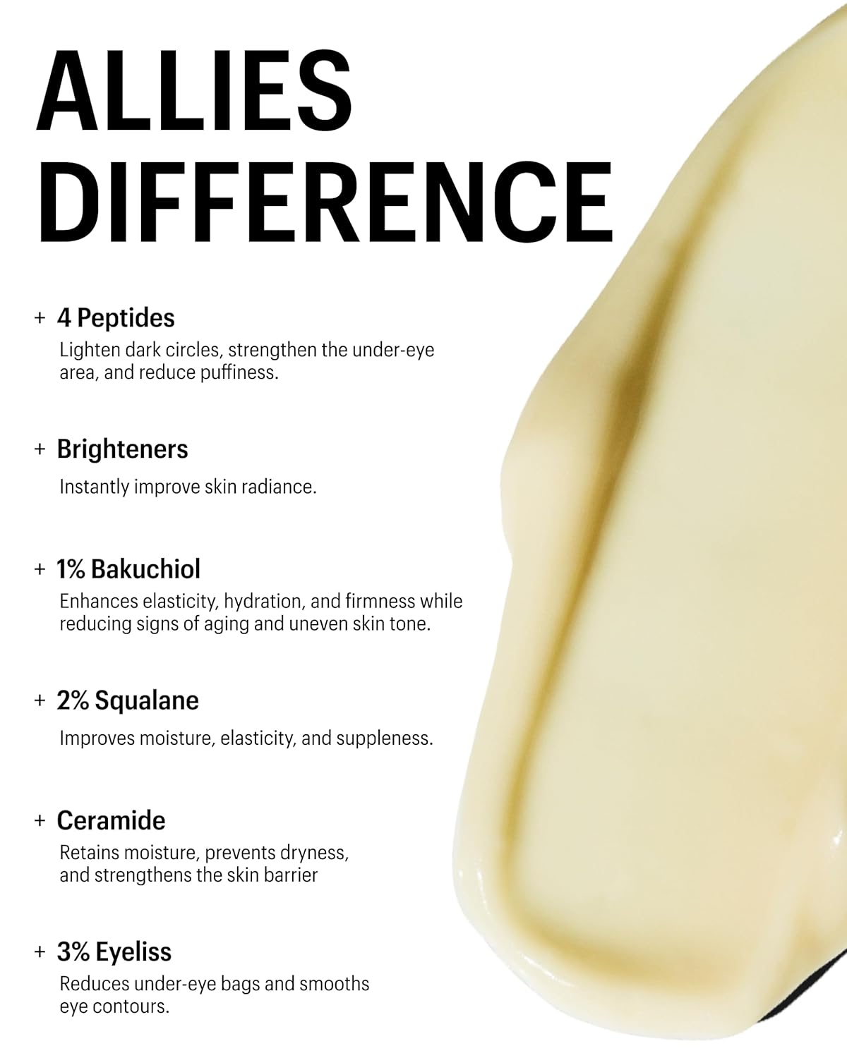 Allies of Skin Peptides Firming Eye Cream | Under Eye Moisturizer for Dark Circles & Puffiness | Bakuchiol, Ceramides and Vitamin C for Fine Lines and Under Eye Area | 0.5 oz