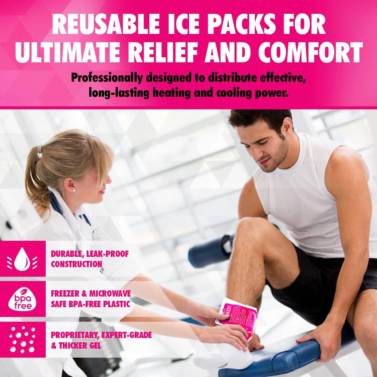 Perfect Remedy 2-Pack Gel Ice Packs for Injuries, Soft and Flexible Hot & Cold Compress, Soothing Ice Packs Aid for Sprains, Strains & Soreness conditions, Alternative to Hot Water Bottles (Pink, Reg)