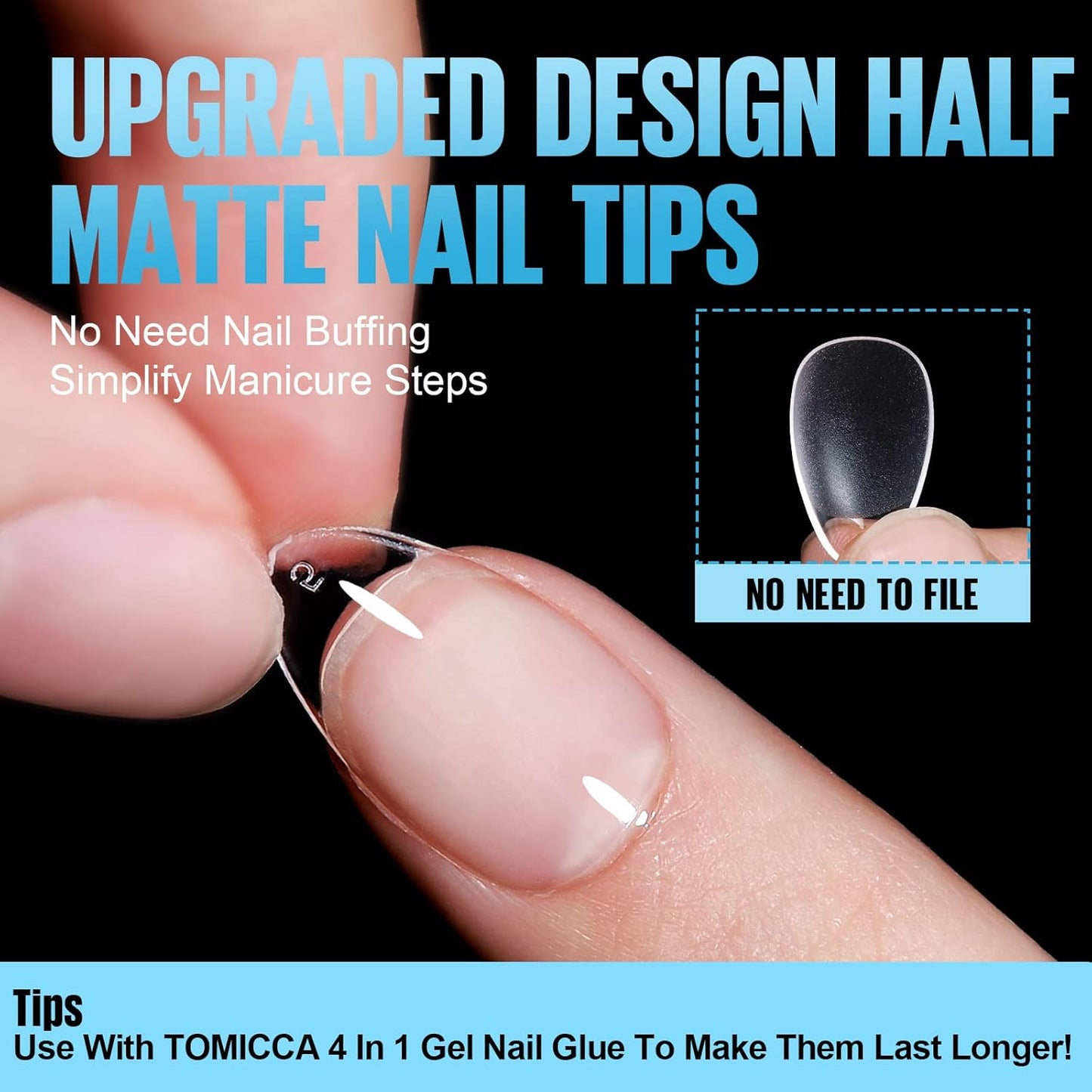 TOMICCA Short Almond Nail Tips,192Pcs Nail Tips Fake Nails Acrylic Nail Kit, 12Sizes Gel Clear Nails for Nail Extension Home DIY Nail Salon