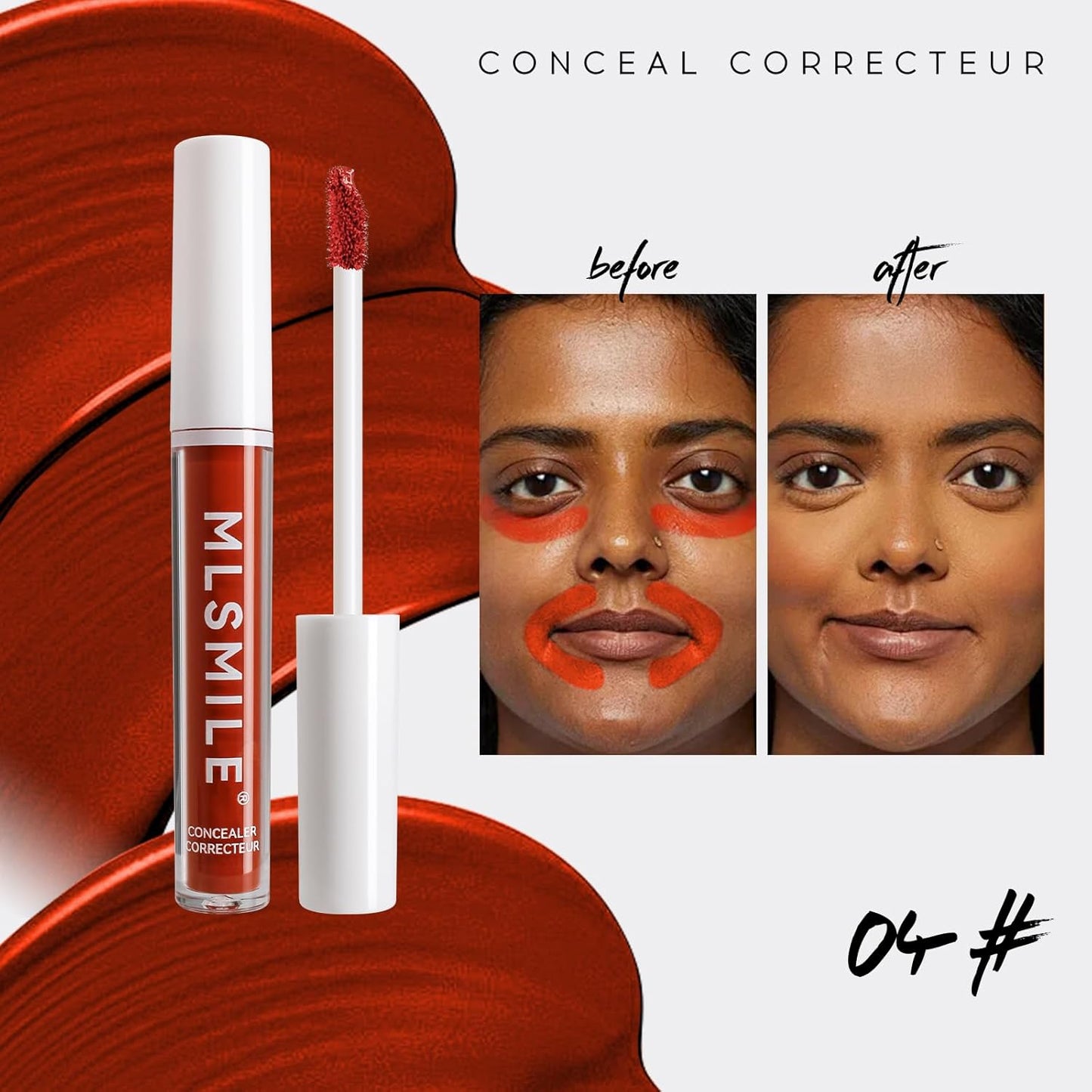 Color Liquid Contour, HD Studio Skin Flawless Water-Based Concealer, Color Corrector for Dark Circles, Lightweight, Brightening Moisturizing Corrector De Ojeras, Under Eye Concealer, 04