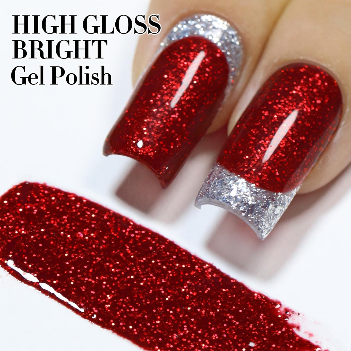 Double Rhythm 15ML Glitter Gel Polish Shimmer Reflective Holographic Color Magnetic for Nail Art Salon DIY at Home (Cherry Red-B1051)