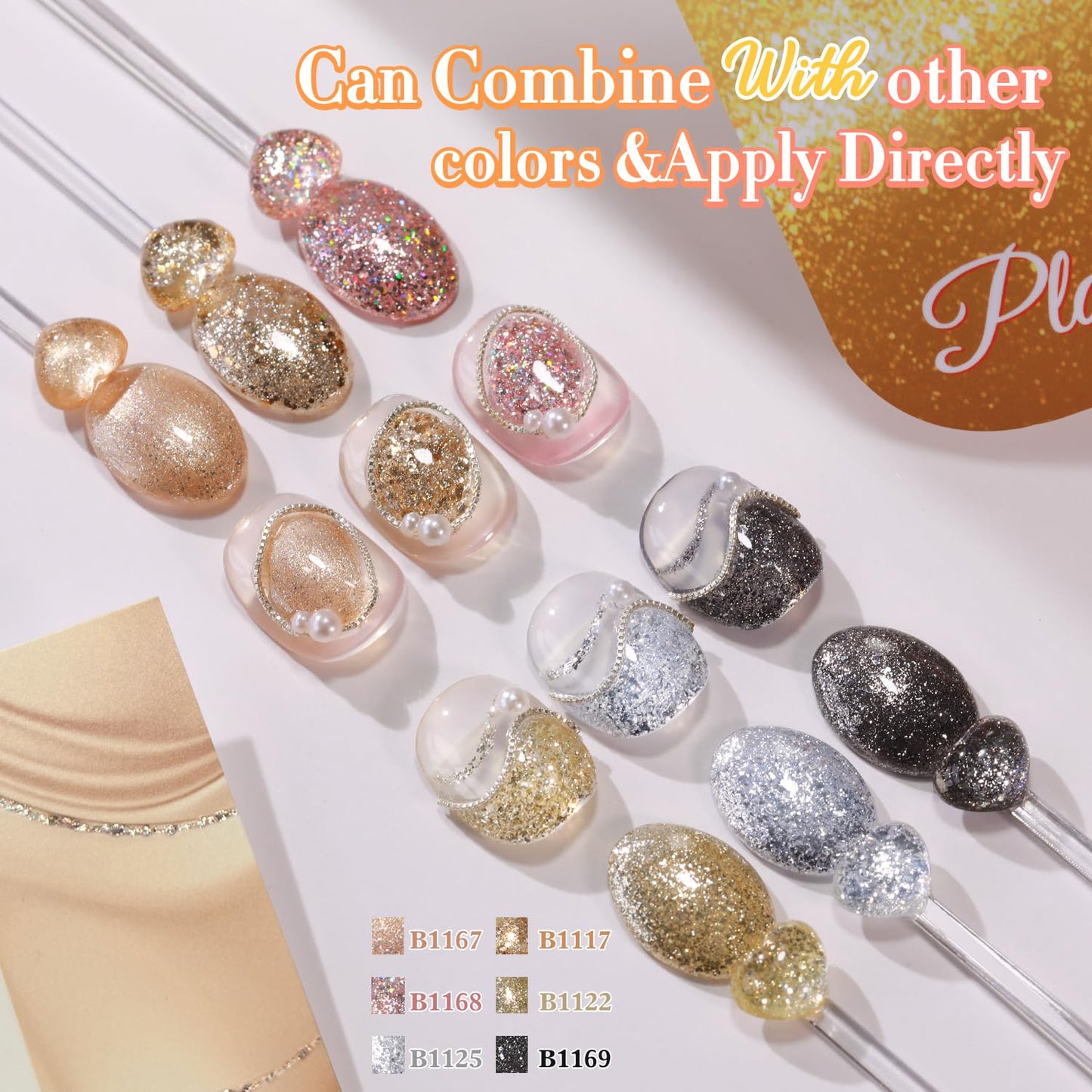 Double Rhythm 0.5 Oz Glitter Gel Polish Set of 6 Color with Display Borad 15 ml Full Size Kit Shimmer Reflective Sparkle Soak Off Manicure Salon DIY at Home (Rose Gold Silver Black Bright-T6-38)