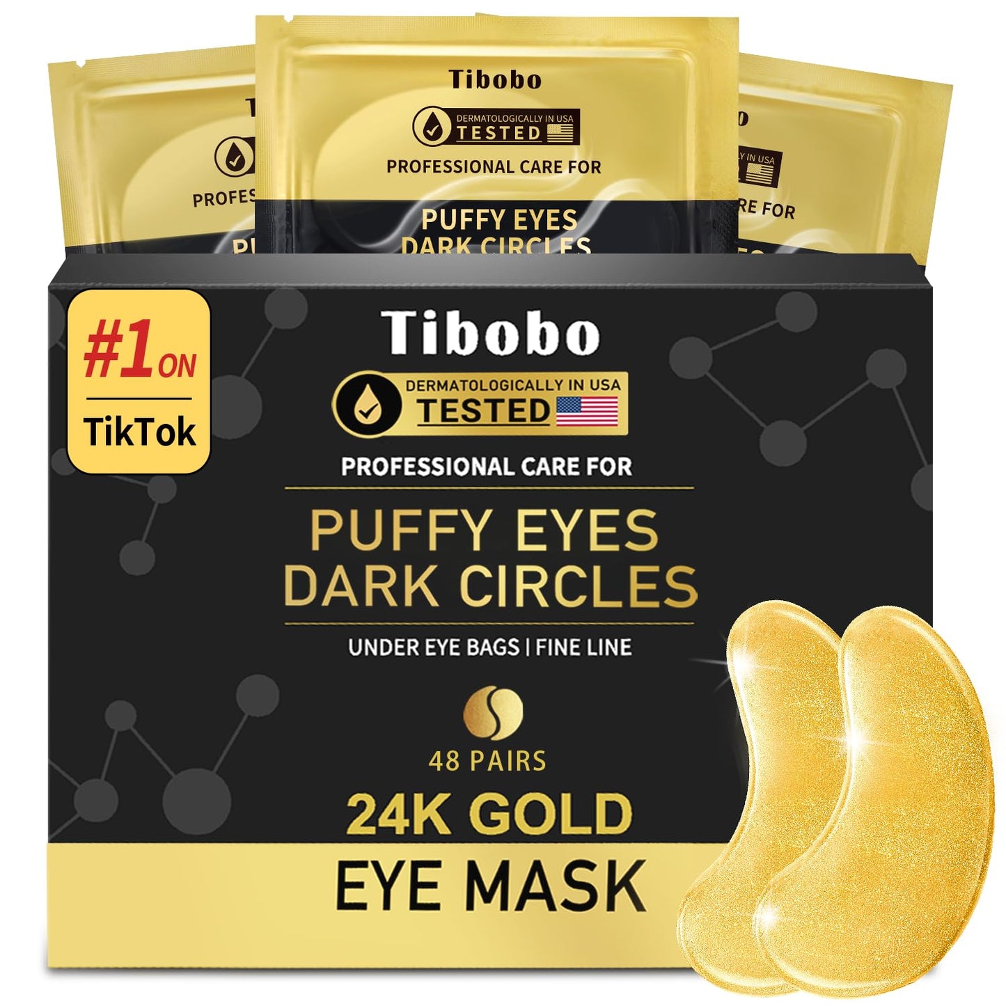 Under Eye Patches (48 Pairs) - 24K Gold Eye Masks Enriched with Abundant Collagen | Diminish Dark Circles and Puffiness | Anti-Aging, Smooth Fine Line, Nourish Skin - Gifts for Women Skin Care