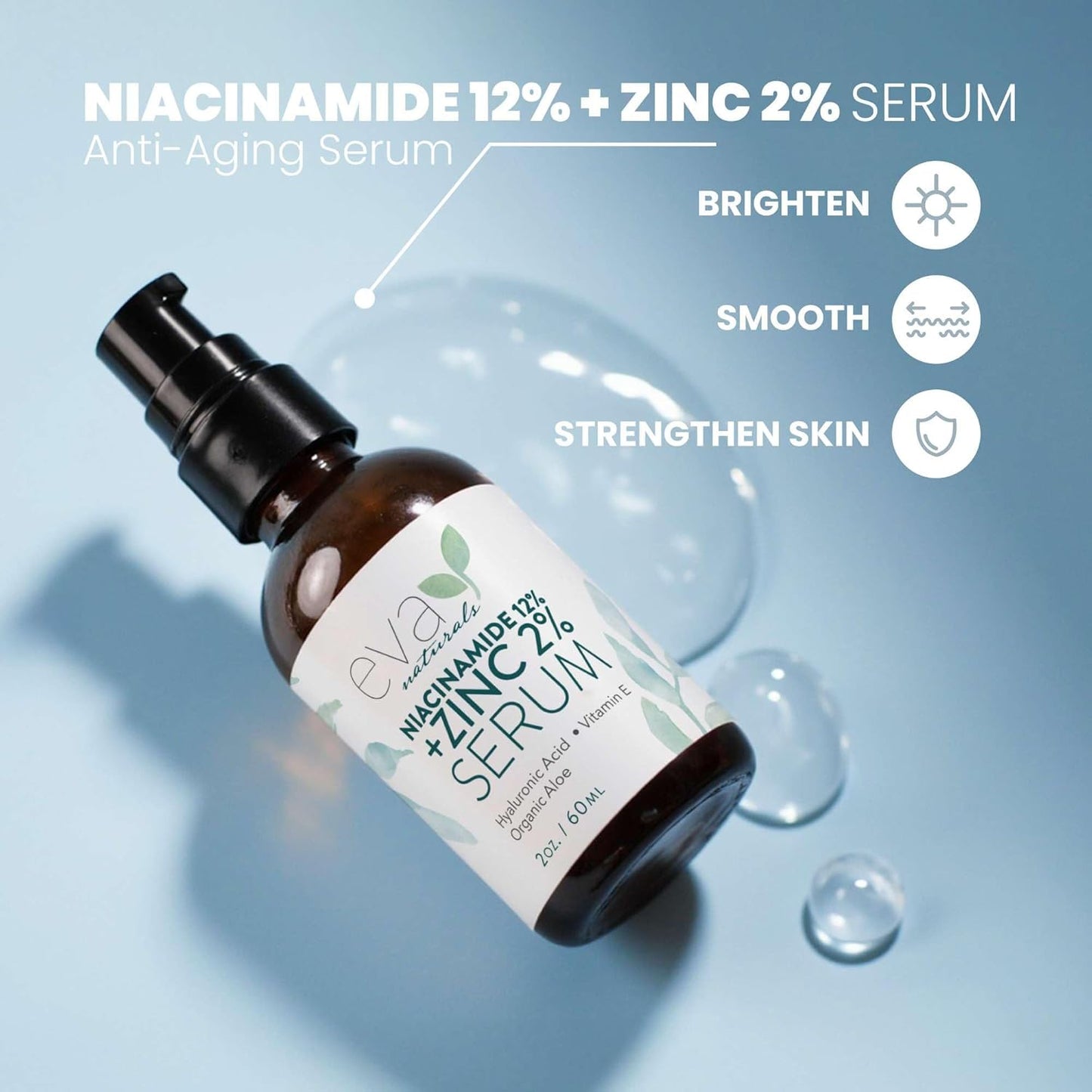 Eva Naturals Niacinamide 12% + Zinc Serum for Face – Dark Spot Remover, Pore Minimizer, Redness Relief, Hydrating Vitamin B3 with Botanical Hyaluronic Acid, Anti-Aging Facial Serum for Clear Skin