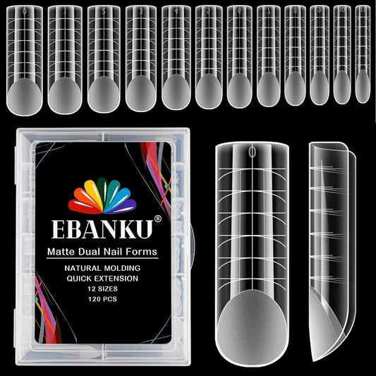 EBANKU 120PCS Dual Nail Forms Matte Poly Gel Nail Molds Square Full Cover Coffin Nail Tips Extension Forms 12 Sizes for Toenail Manicure Nail Art Design Salon&DIY