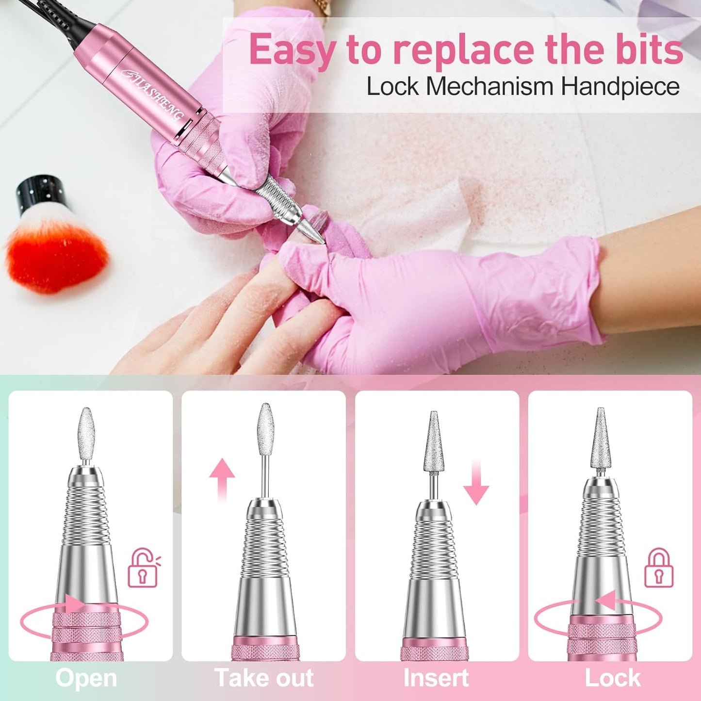 Jiasheng Electric Nail Drill, 30000rpm Professional Nail Drill Machine, Compact Electrical Nail File Kit for Acrylic Gel Nails Efile Drill for Manicure and Pedicure Salon Use