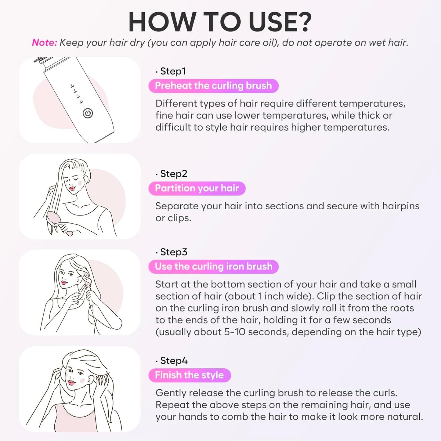 Cordless Curling Iron Brush, 3-in-1 Portable Curling Iron, 2024 New Hair Straightener Comb, 7000Mah USB Rechargeable Travel Hair Curler for Women, Pink