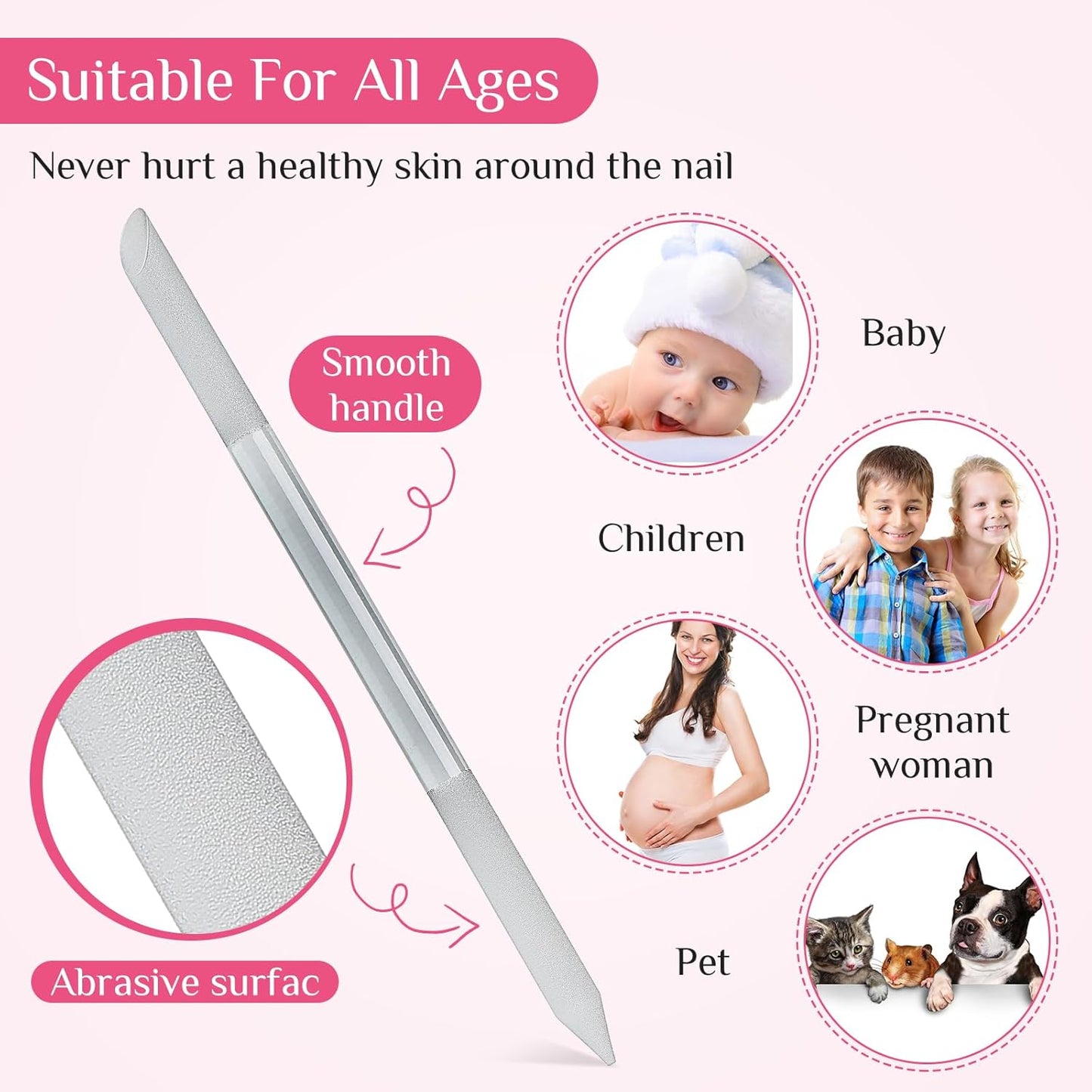 Maitys 6 Pieces Glass Cuticle Pusher Glass Cuticle Stick Set Double Sided Crystal Nail Files Precision Manicure Pedicure Pusher Tools(Dark Gray)