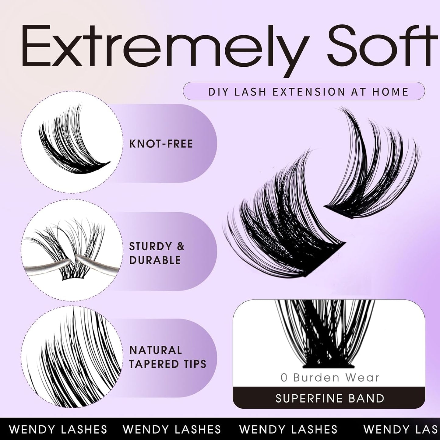 Lash Clusters Kit for Using at Home: Ultra-light, DIY, Natural, Fluffy, Wispy, Waterproof, Anime, Manga, Cat Eye, C Curl, 16-20mm, 100P+200P, Wendy, RT318