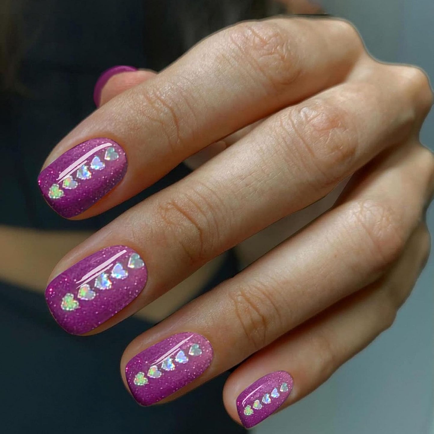 Semi Cured Gel Nail Strips with Heart/Love Designs Gel nail stickers Purple Glitter Nail strips stickers Salon Quality & Easy to Use 20 Pcs for Women