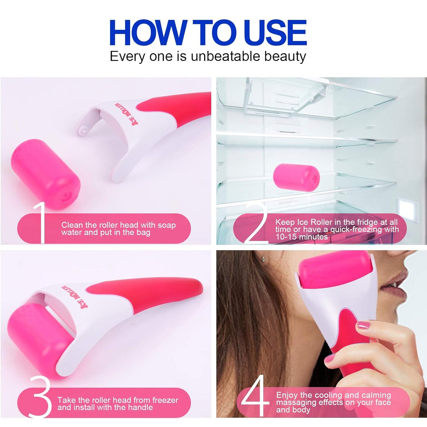 Teenitor Ice Roller, Cold Therapy for Face & Eye Puffiness Relief, Reduce Inflammation, Swelling, and Pain, Mint Scent, Red