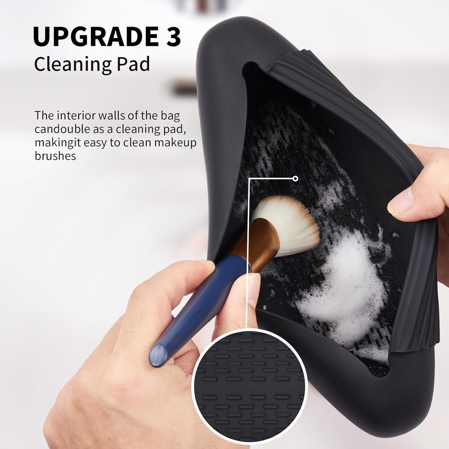Silicone Makeup Brush Holder Travel Cosmetic Bag：Soft Portable Cosmetic Face Brushes Holder with Upgrade Anti-Fall Out Magnetic Closure, Large Travel Makeup Brush Case - Black