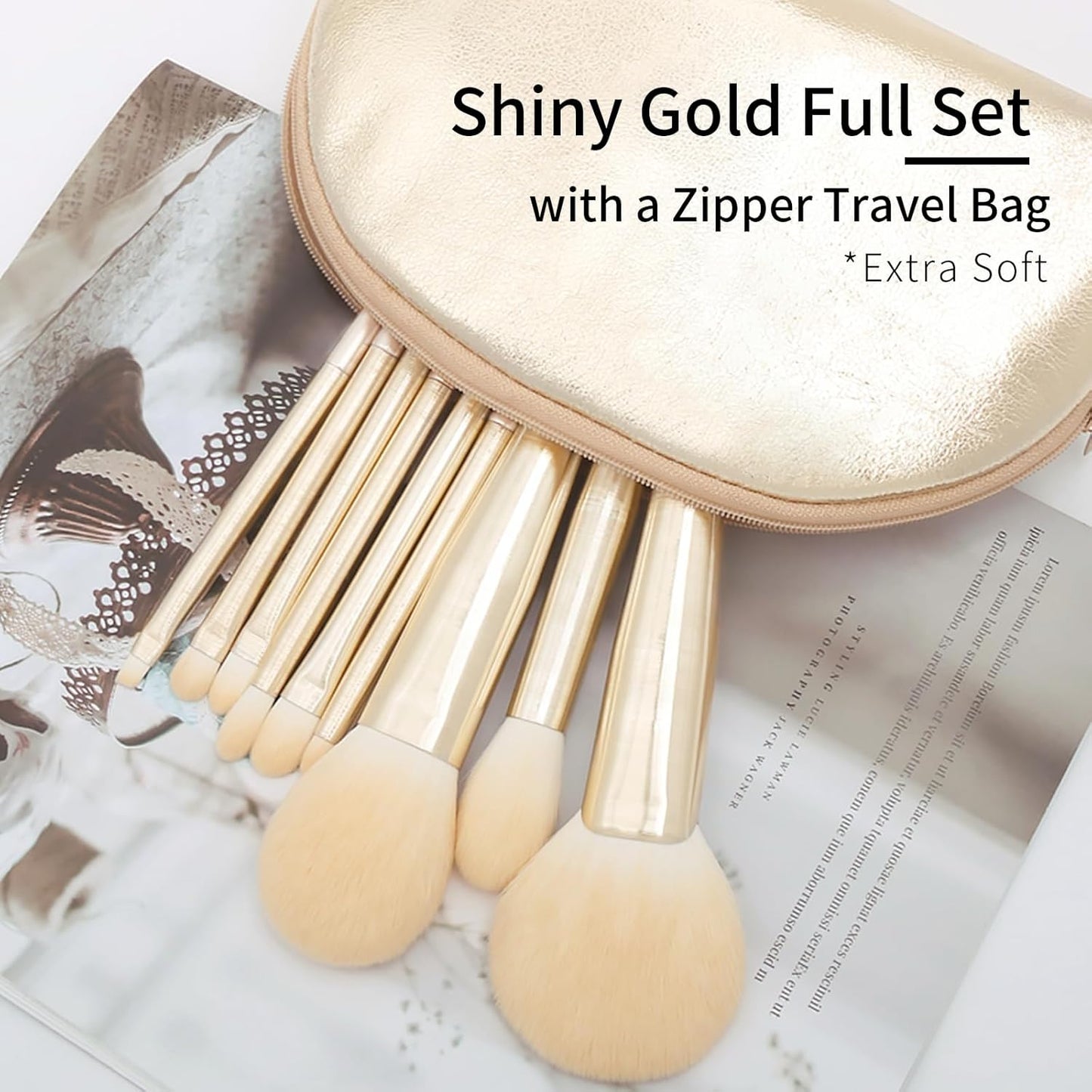 Natural Hair Makeup Brush Set Professional, Fox Hair Makeup Brushes Set with Case by Luxury ENZO KEN, Gold Cosmetic Brushes Makeup Set, Natural Makeup Brushes, Natural Bristle Makeup Brushes.(Cloud)