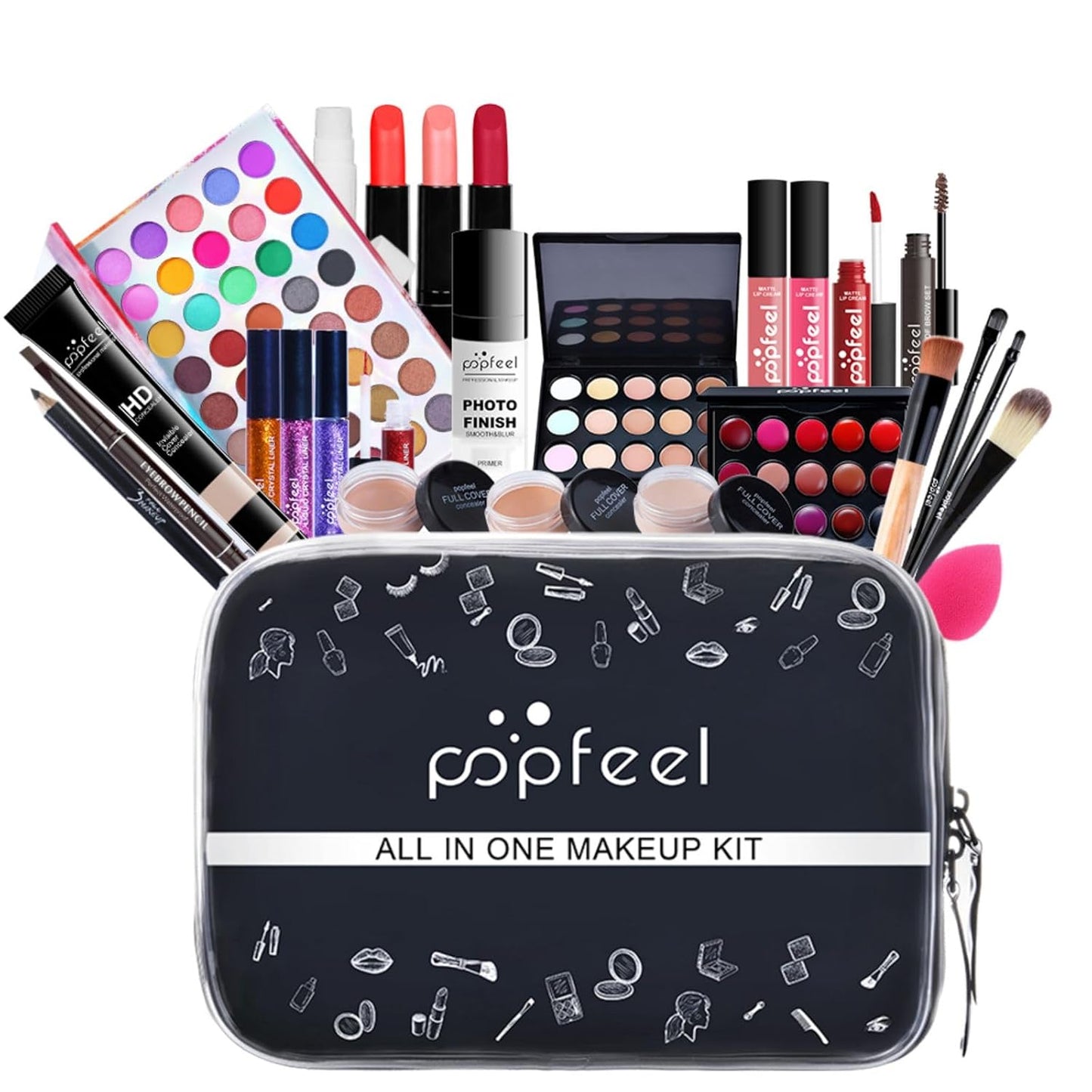 Pure Vie All-in-One Holiday Gift Makeup Set Cosmetic Essential Starter Bundle Include Eyeshadow Palette Lipstick Concealer Blush Mascara Foundation Face Powder - Makeup Kit for Women Full Kit
