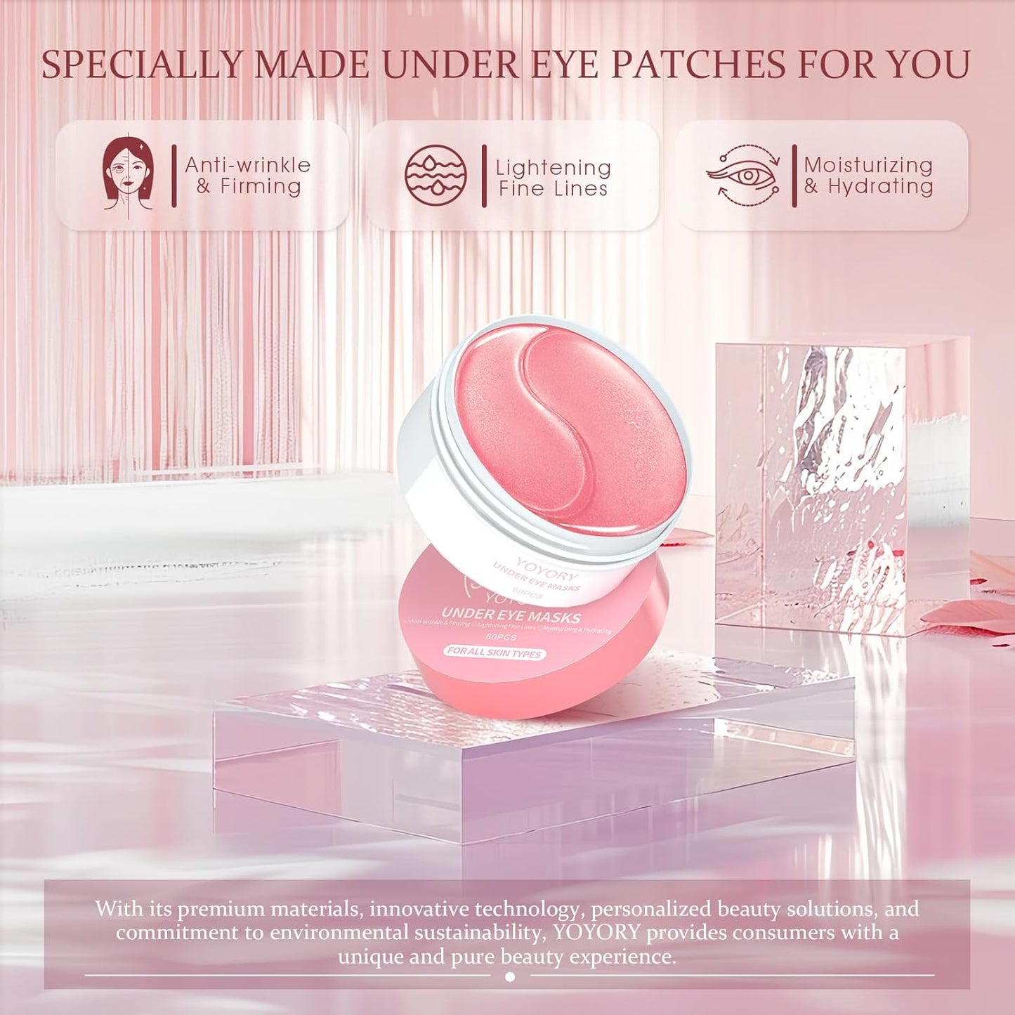 Under Eye Patches Masks - for Dark Circles, Puffiness, Eye bags,and Fine Lines Smoothing Skin Care Treatment with Collagen and Hyaluronic Acid for Women and Men, (60 Pcs) Pink