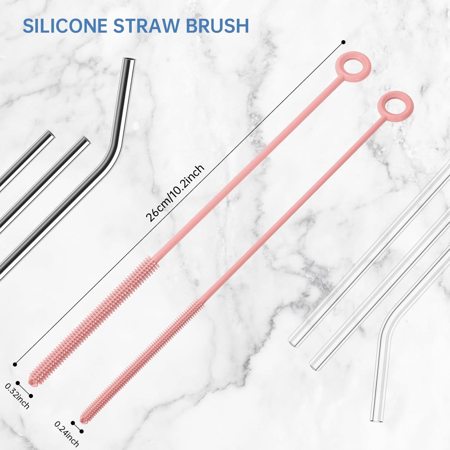 Baby Bottle Brush and Straw Cleaner Brush Set, Extra Long Double-Ended Soft Silicone Brush Cleaner for Baby Bottles, Water Bottles, Cups, Breast Pumps, Detachable & Hangable