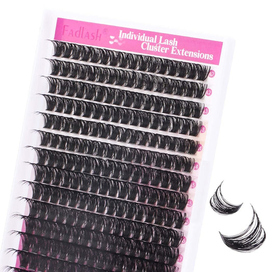 FADLASH Cluster Lashes D Curl Wispy Individual Lashes DIY Eyelash Extension Natural Look Reusable Fluffy Cluster Eyelash Extensions Self Application At Home (100D-0.07D-12-18MIX)