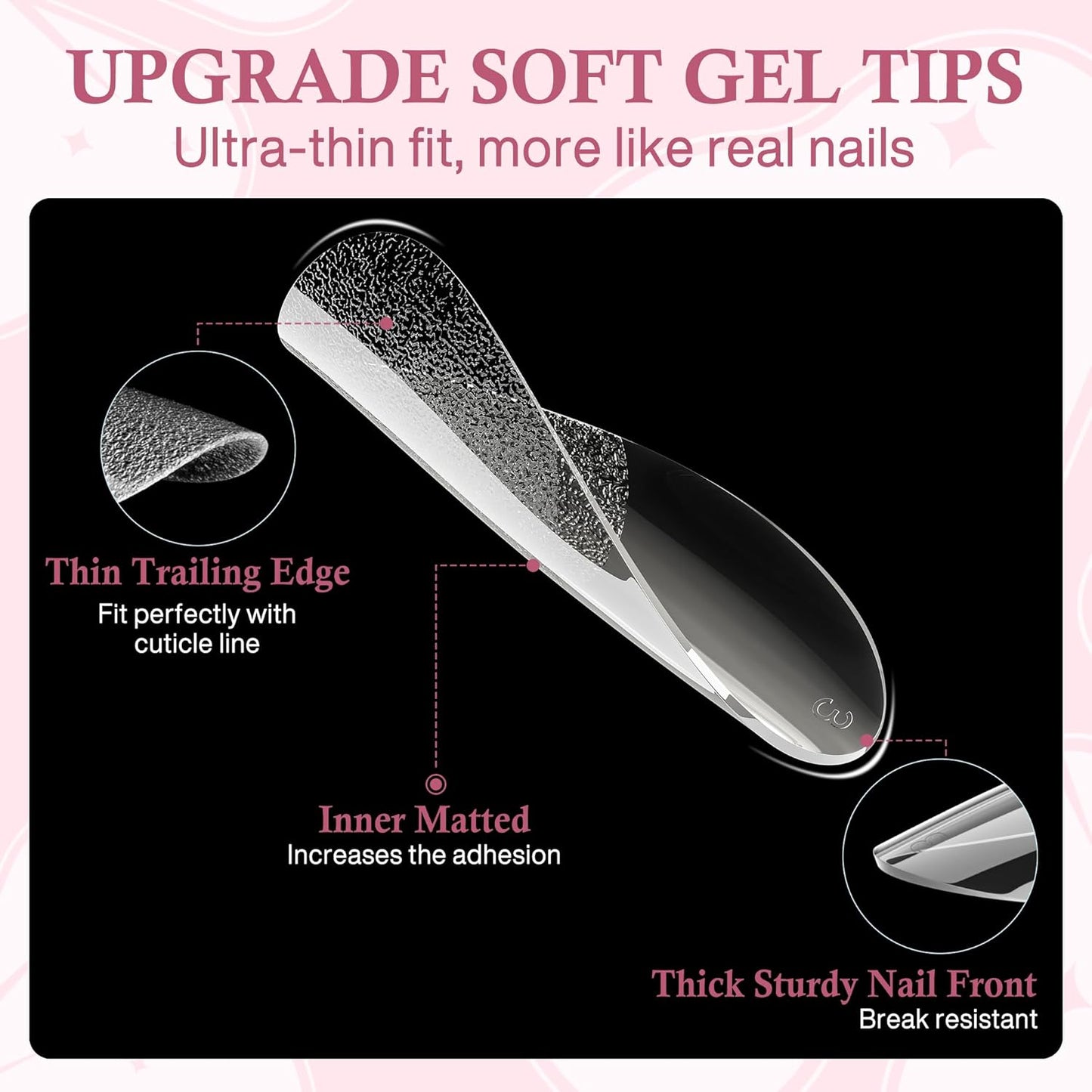 Medium Almond Nail Tips, 504pcs Soft Gel Pre-Filed Acrylic Almond Fake Nails, Half Matte Full Cover Clear Press on Flase Nail Tips for Nail Extension Home DIY 12 Sizes