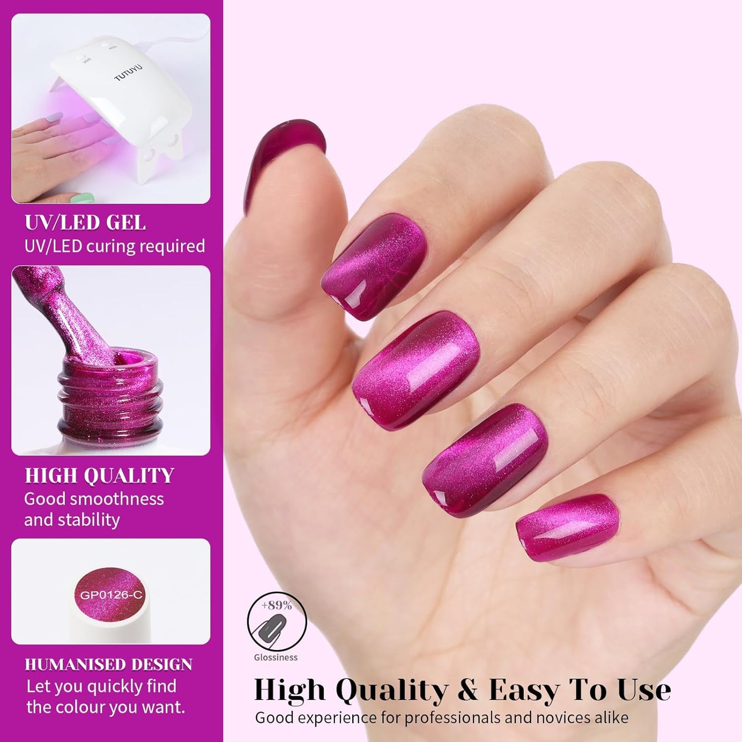 Purple Cat Eye Gel Nail Polish - Perfect for DIY at Home & Ideal Gift for Nail Art Lovers!
