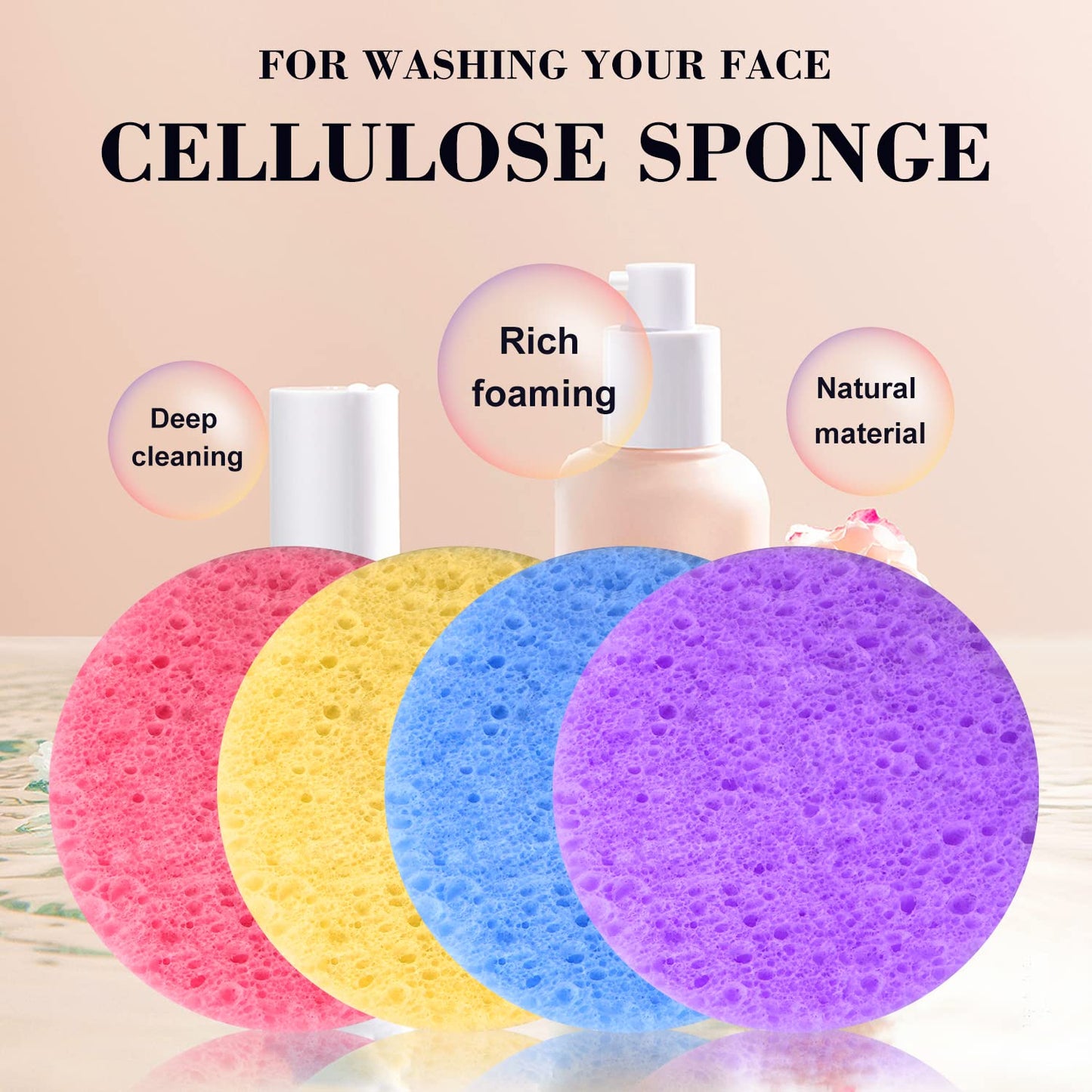 50-Count Facial Sponges Compressed Natural Cellulose Sponge Round Shape Face Sponge for Face Cleansing Exfoliating and Makeup Removal, Mixed Color