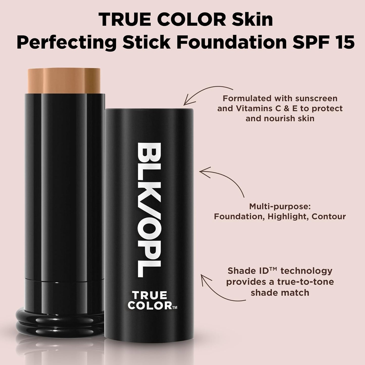 BLK/OPL Skin Perfecting Foundation Stick, SPF 15 Buildable & Blendable Face Foundation Makeup with Matte Finish - Full Coverage, Color Correcting & Sculpting - Hypoallergenic (Black Walnut)