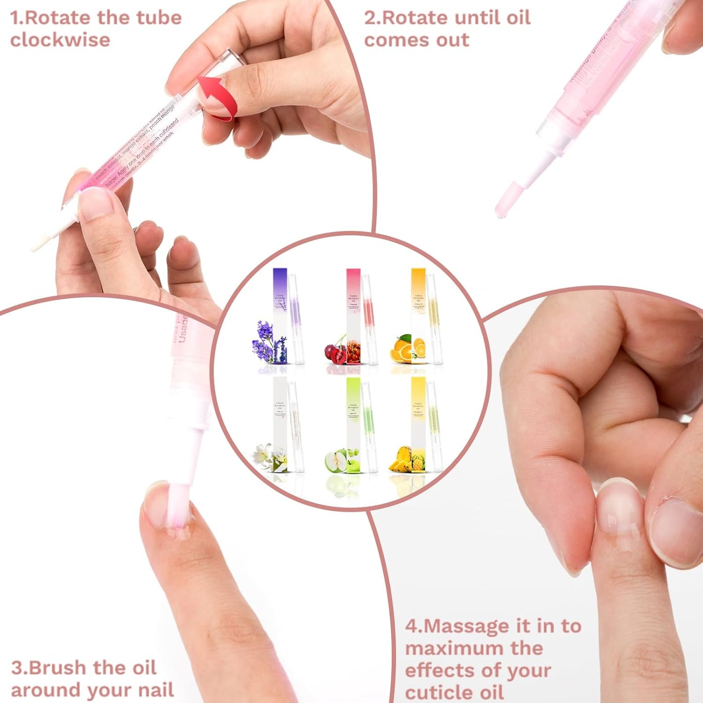 Meschett Nail Nutrition Pen,6PCS Nail Cuticle Oil Pen Set Nail Nutrition Oil Nail Care for Repairing Cracked & the Dry Cuticle (Mix Flavors)