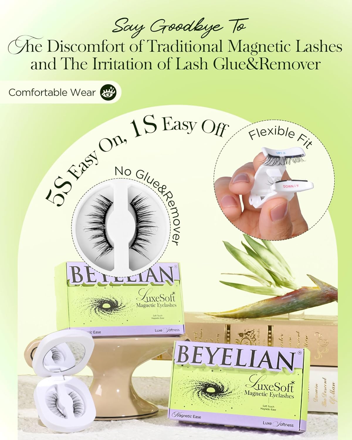 BEYELIAN Magnetic Eyelashes with Applicator Kit, Reusable Natural Look False Lashes, No Glue Needed Soft Magnetic Lashes for Eye MAC-14 (Lightweight & Comfortable)