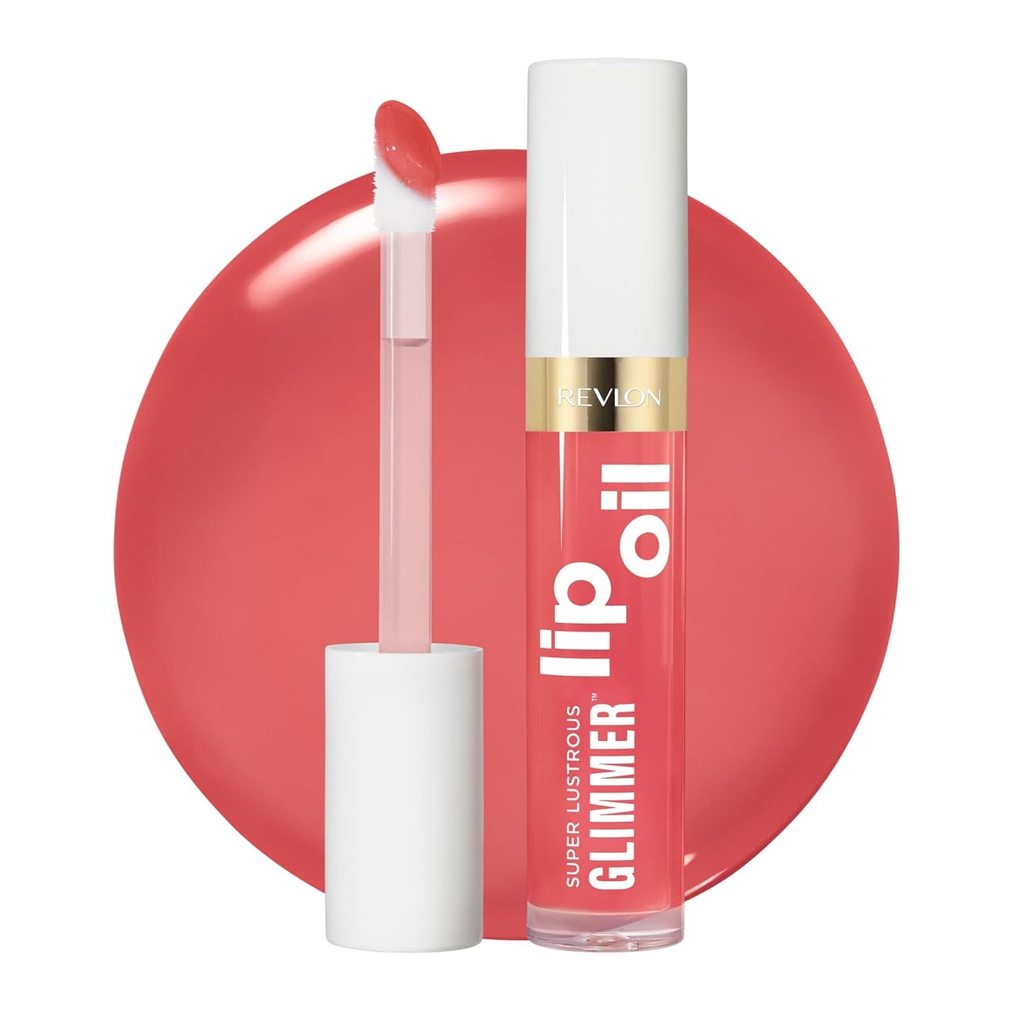 REVLON Super Lustrous Glimmer Lip Oil, Moisturizing & Tinted, Shiny Finish, Made with Plant-Based Squalane, 007 Posh Peach, 0.13 fl oz