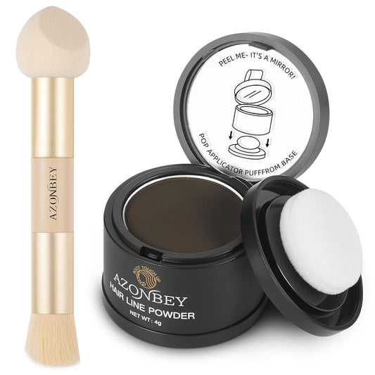 Root Touch Up Sets,Hairline Powder for Women Cover Up- Hairline Concealer for Thin and Thinning Hair, Water & Sweat Resistant,Contain Azonbey Makeup Brush (Dark Brown, Med #Makeup Brush)