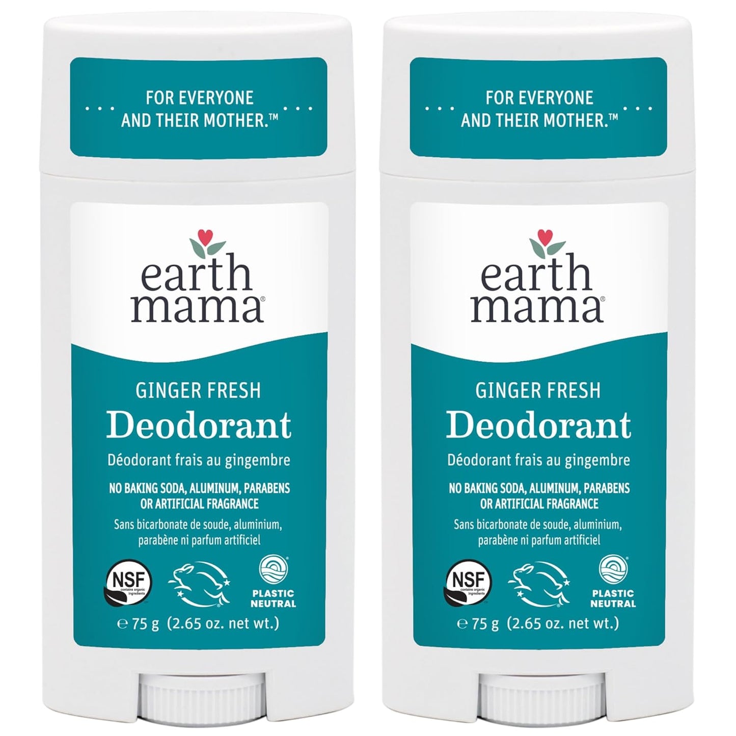 Earth Mama Ginger Fresh Deodorant | Safe for Sensitive Skin, Pregnancy and Breastfeeding, Contains Organic Ginger and Lime, No Baking Soda or Aluminum, 2.65-Ounce (2-Pack)