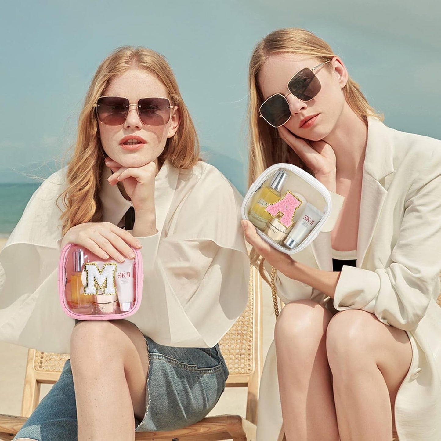 YOOLIFE Initial Make Up Bag Travel Toiletry Bag, Clear Makeup Bag Preppy Cosmetic Bags Organizer Travel Essentials Gifts for Women Teen Girlfriend Teacher Mom Birthday Mothers Day Gifts