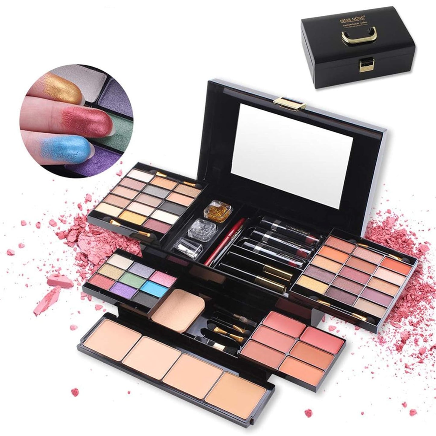 54 Colors All in one Makeup Gift Set Holiday Birthday Beauty Cosmetic Essential Starter Bundle Include 39 Eyeshadow Palette, 6 Blush, 6 Sponge Stick, 4 Compact Powder, 3 Lipstick, Eyeliner