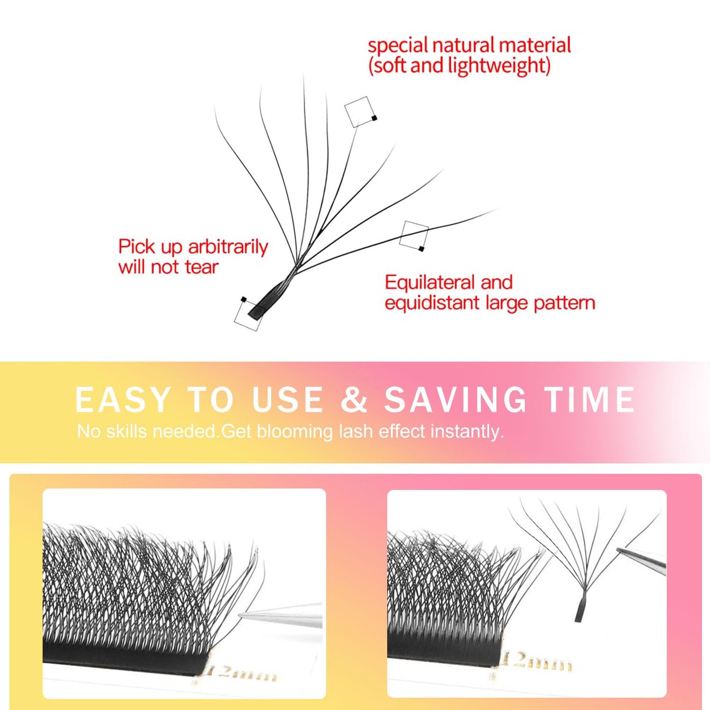 W Lash Extensions Supplies 8D Eyelash Extensions W Shape 0.07mm Thickness D Curl 14mm Premade Fans Easy Fan Lashes Volume Matte Black 12 Rows Crisscross Eye Lashes(W-8D-0.07-D,14mm)