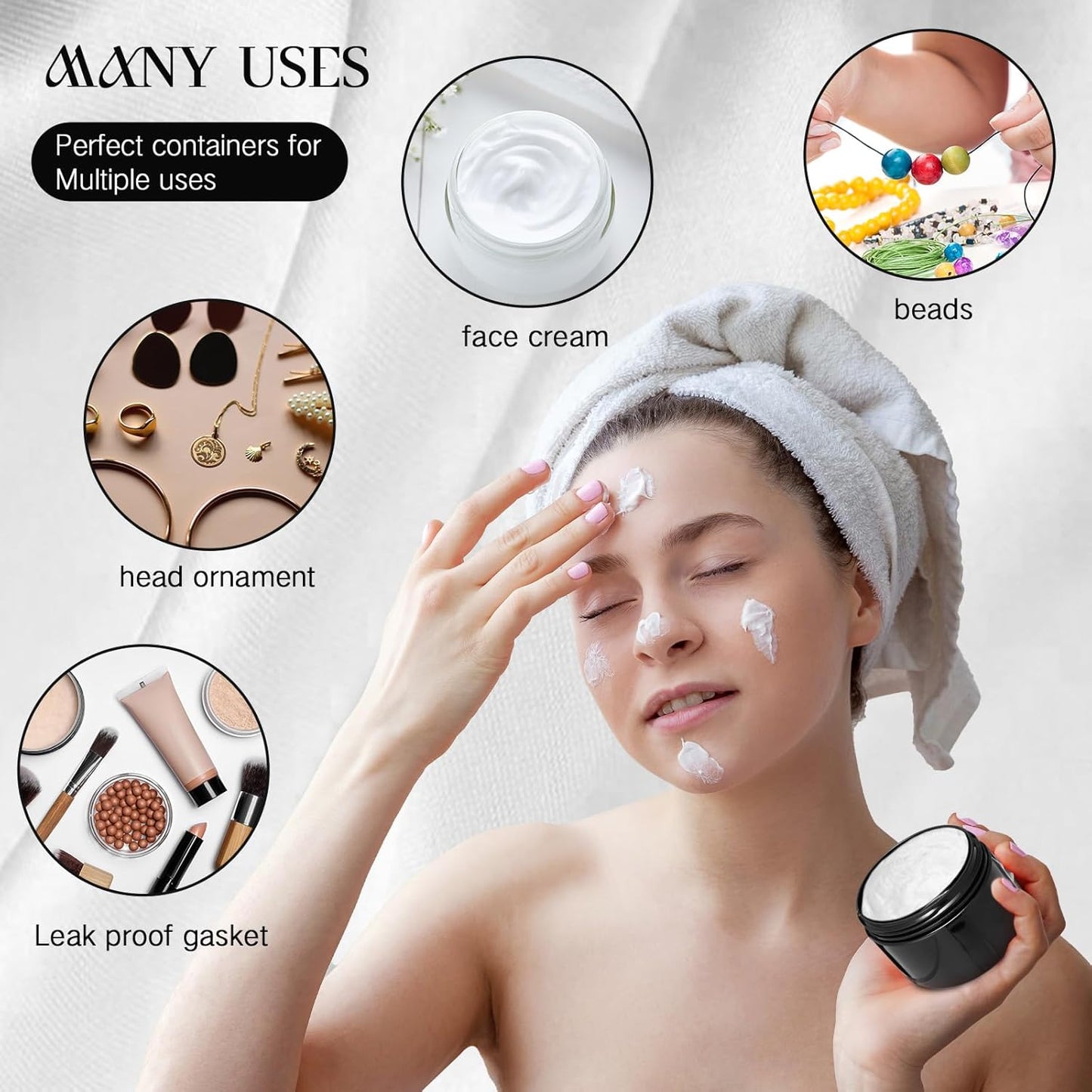 Patelai 4 Pieces Round Wide-mouth Leak Proof Plastic Container Jars with Lids for Travel Storage Makeup Beauty Products Face Creams Oils Salves Ointments DIY Making(6 Ounce,Pure Black)