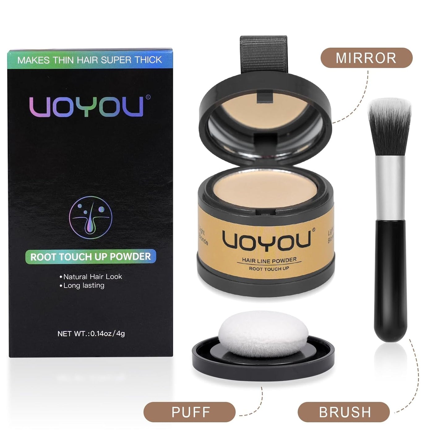 Root Touch Up Powder Instantly Conceals Hair Loss, Gray Root Cover Up Powder, Water & Sweat Resistant Hair Powder for Thinning Hair Men & Women, Includes Brush (Dark Blonde, 4g Bottle with Brush)