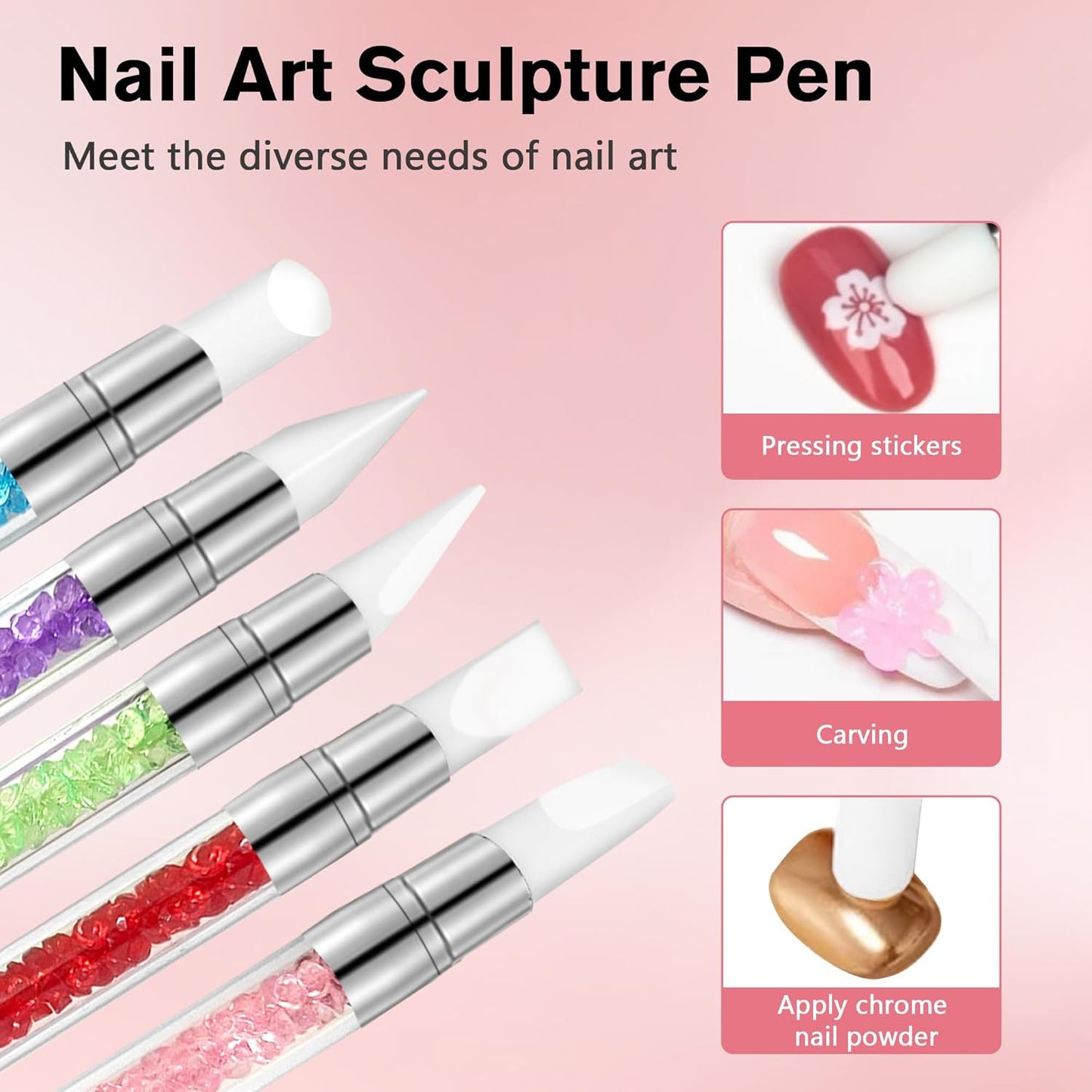 Nail Art Brushes, 23Pcs Set Nail Art Tools, including 2 Way Nail Art Sculpture Pen Dotting Pen Tools, Nail Art Brushes with Nail Brush Brackets, Resin Nail Art Palette for Nail Art DIY Tools (Pink)