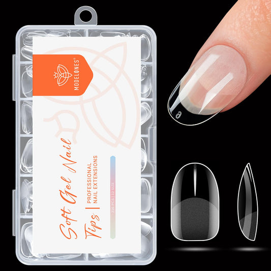 modelones Short Oval Nail Tips, Pre-shaped Soft Gel Tips Fake Nails False Acrylic Clear Full Cover Press on Extension Kit Gel Manicure DIY at Home 216PCS 12Sizes