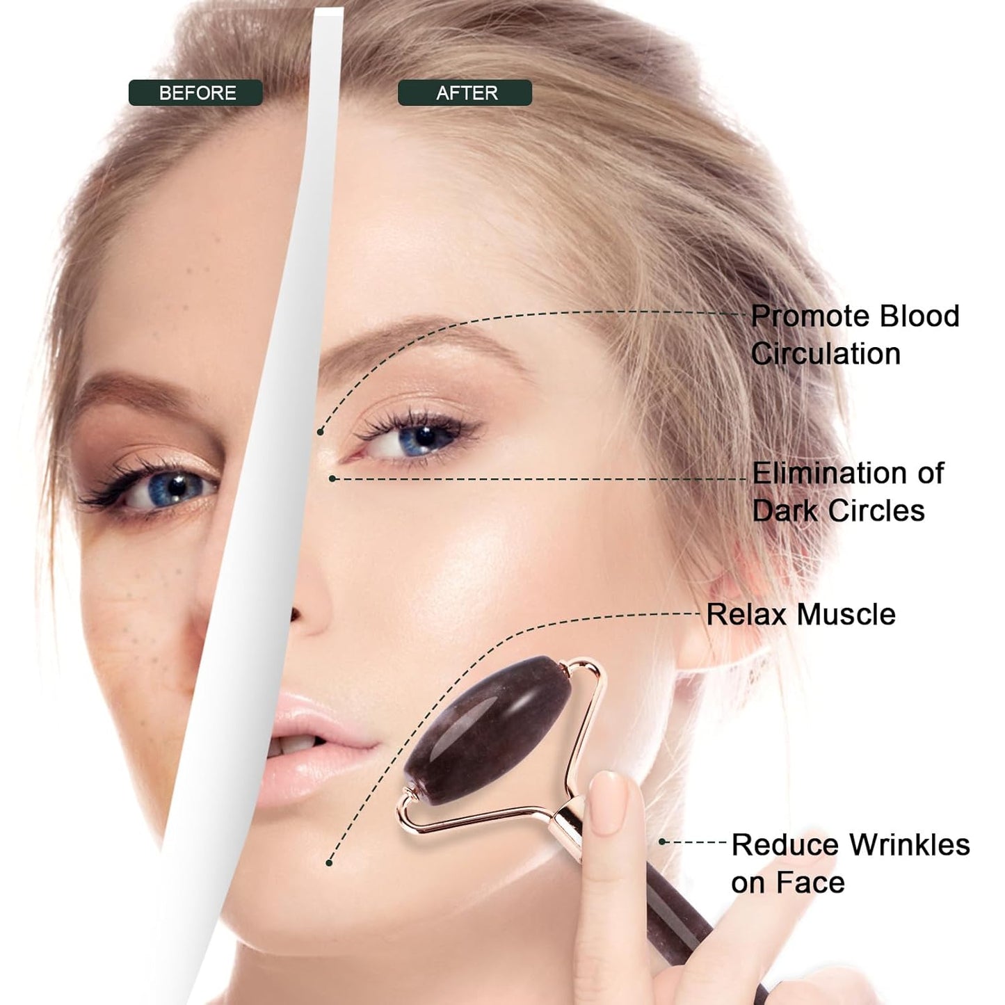 Jade Roller for Face, Facial Roller Massager Skin Care Tool, Gua Sha Facial Tools for Face, Neck, Eyes, Reduce Puffiness of The Skin(Purple)