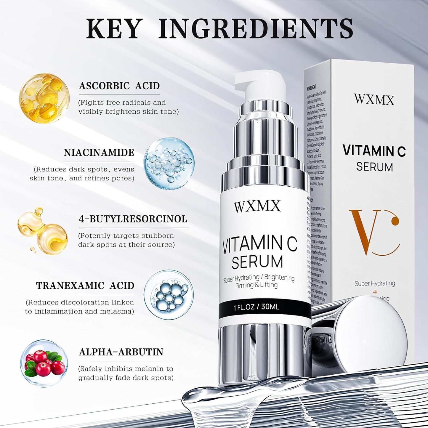 Super Vitamin C Face Serum for Mature Skin: All-in-One Hydrating Anti-Aging Formula by Vitamin C, Hyaluronic Acid, Caffeine-Firming, Lifting, Targets Dark Spots, Wrinkles, 1 fl oz (Pack of 1)
