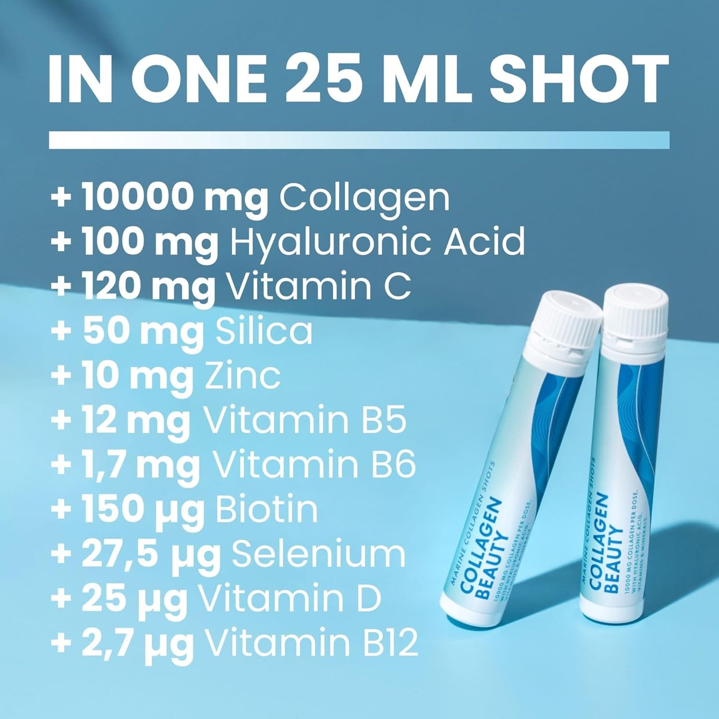 Swedish Nutra - Collagen Beauty | 10,000 mg Hydrolyzed Marine Collagen Liquid Supplement - 20 x 25 ml Daily Shots | Hyaluronic Acid and Vitamin C to Support Healthy Hair, Skin, Nails | Sugar-Free