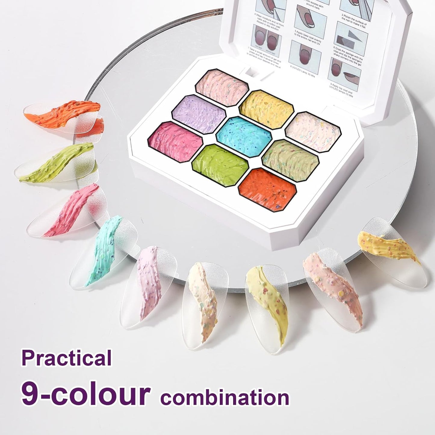 Gradient Painting Gel, 9 Colors Ombre Gel Nail Polish for 3D Sculpture Gel comes with Dotted Decorations Aura Nails French Manicure Soak Off UV Long-lasting Home Salon DIY Candy Cane Cream