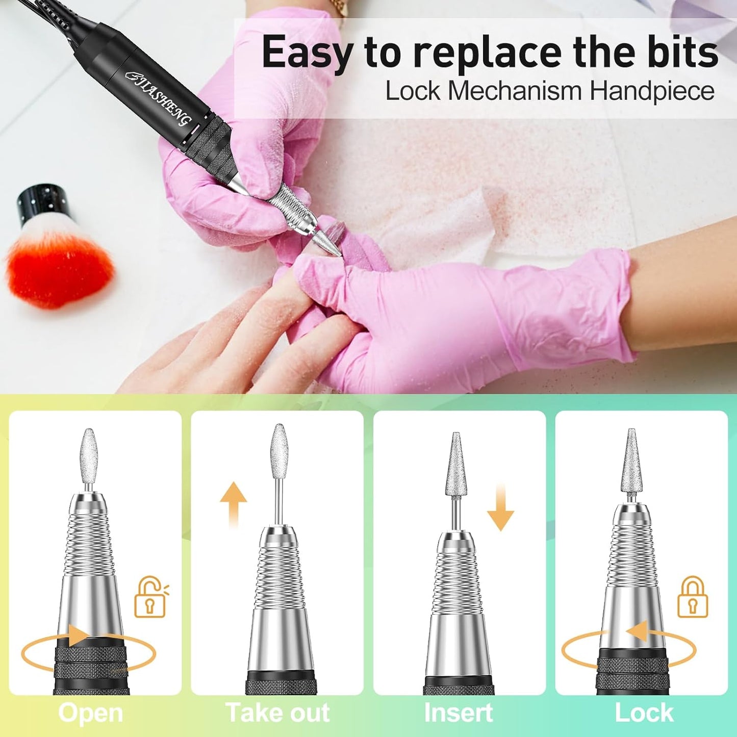 30,000 RPM Professional Nail Drill, High Speed Grinder Manicure E File Kit, Acrylic Gel Nails Polish Remover Buffer for Artificial Nails with Nail Drill Bits and Sanding Bands(Grey)