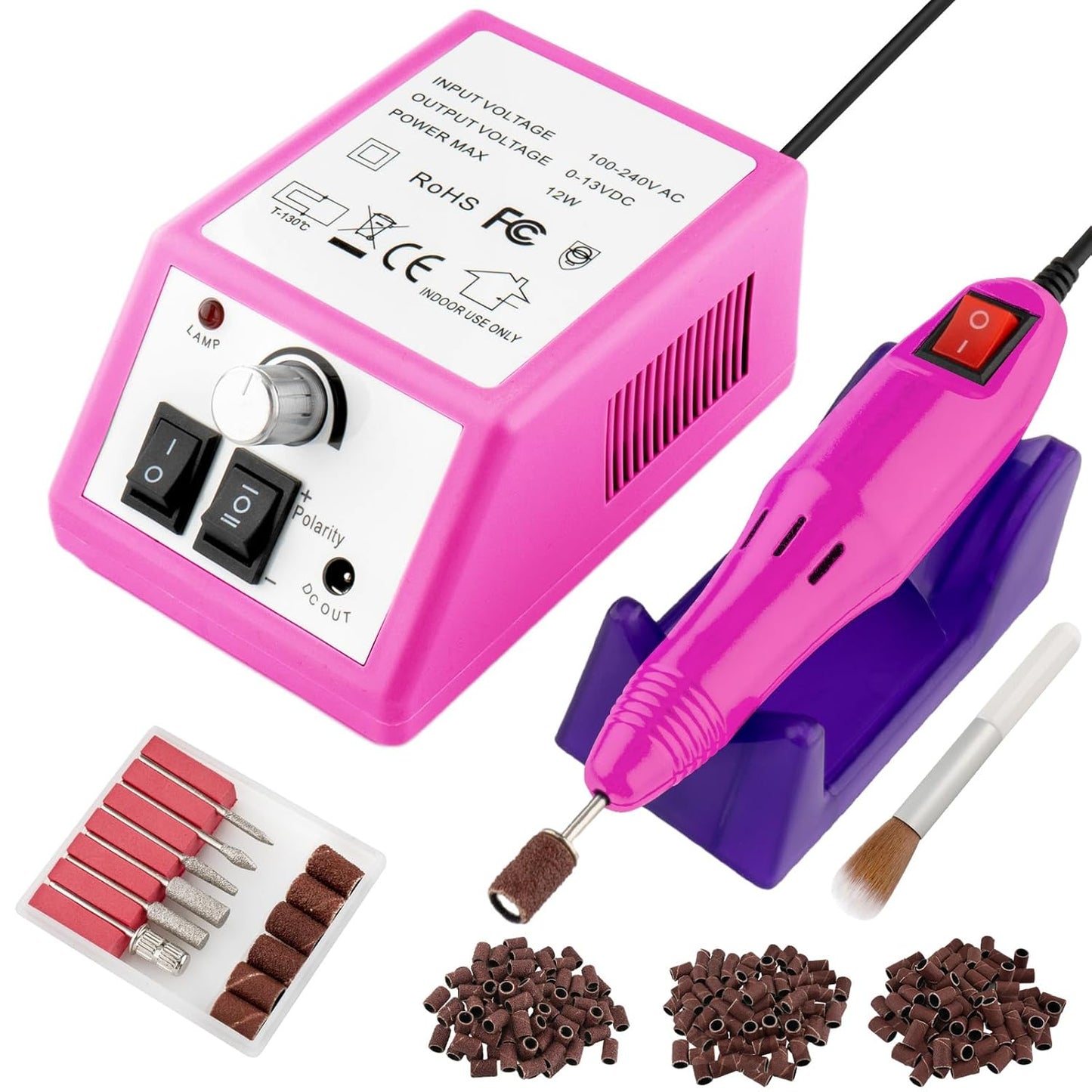 Professional Electric Nail Drill Machine Nails File Kit Manicure Pedicure Set for Acrylic Nail Gel Dip Powder Art Shape Remover Tool Polisher Grinder Low Noise with 156pcs Sanding Bands