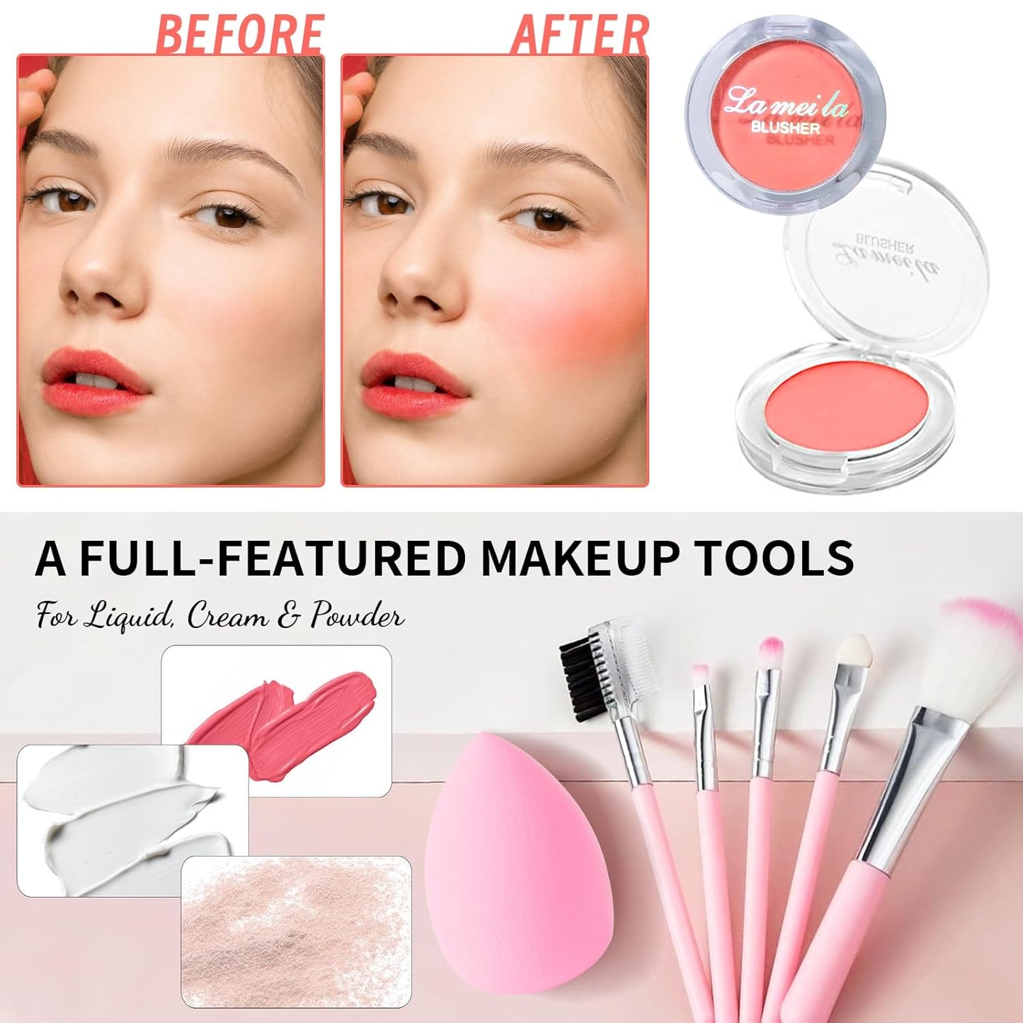 Makeup Set for Girls Teens Women, Makeup Present Set, Makeup Kit, Includes Eyeshadow Palette, Foundation, Blusher, Eyebrow Pencil, Eyeliner, Lip Gloss, Lip Oil, Makeup Brushes & Sponge